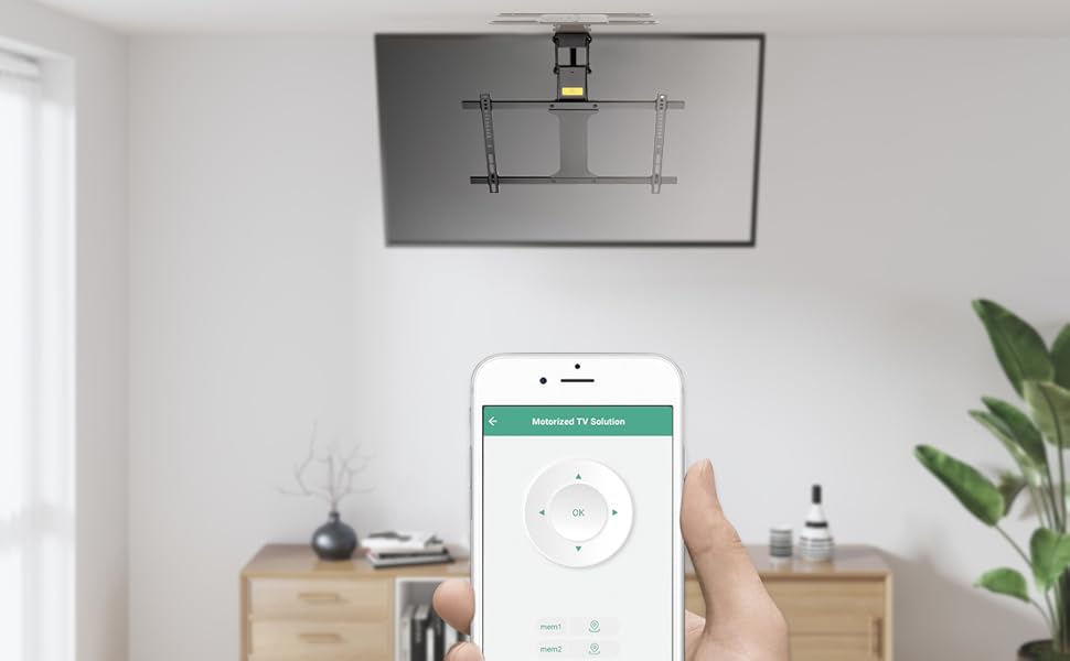 Моторизоване кріплення для телевізора на стелю HL47ML 32-75 дюймів, чорне, з поворотним механізмом 180° та Smart Home управлінням (до 35 кг)