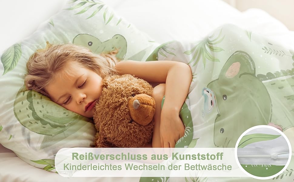 Дитяча постільна білизна CLEAVEN для ліжечка | 100% бавовна, м'яка та дихаюча | Постільна білизна для дітей, для спокійного сну | Двостороння постільна білизна для немовлят (Крокдил 016, 100x135 см)