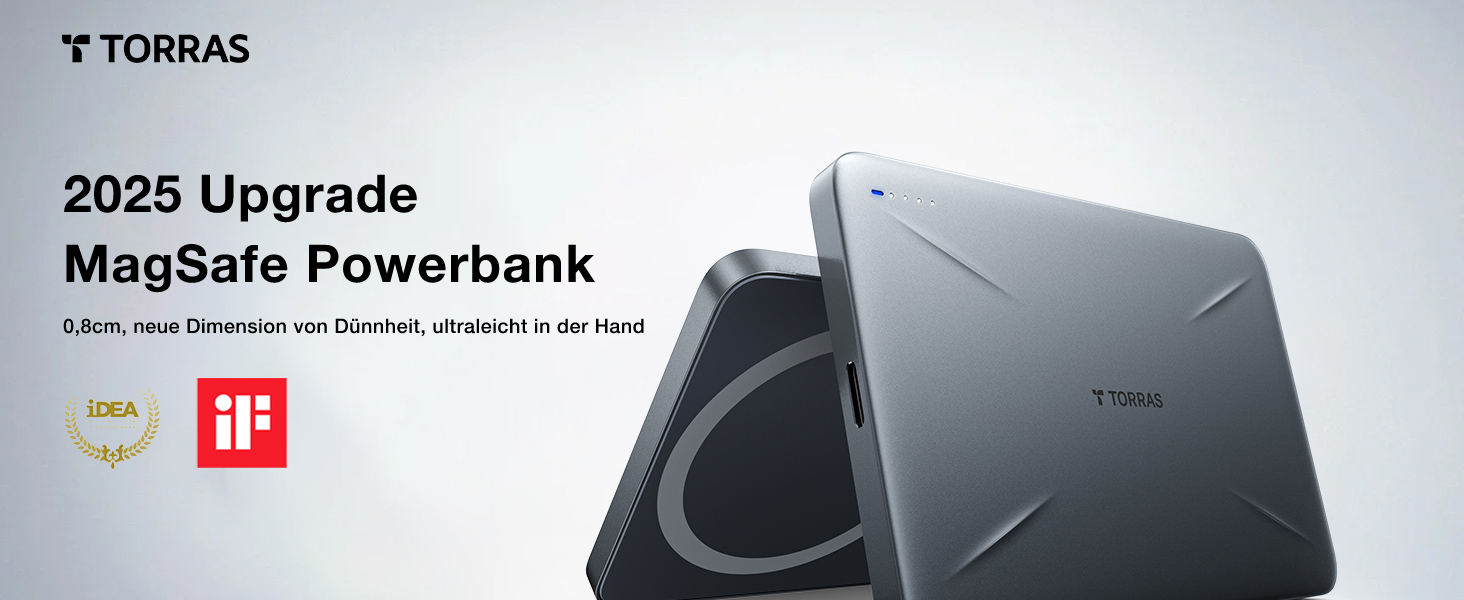 TORRAS MagPro Power Bank 5000mAh: Бездротова М'ягка Зарядна Батарея для iPhone з MagSafe, USB-C, Сірий