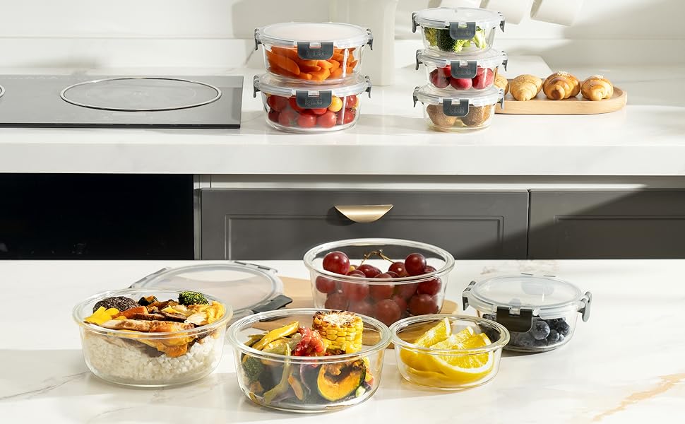 Набір контейнерів для їжі Igluu Meal Prep з боросилікатного скла (10 шт.) – мікрохвильовка, духовка, морозильник, посудомийна машина, не протікають, 370 та 1050 мл