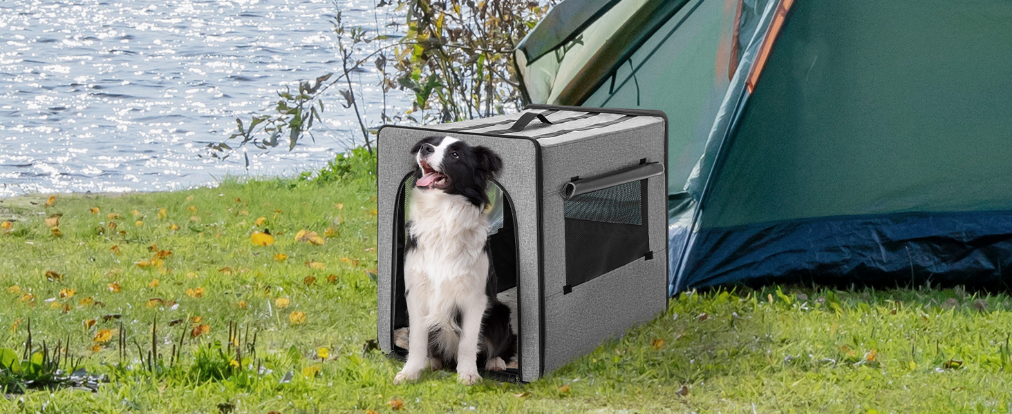 Транспортна переноска для собак Petsfit, сірого кольору, M 61x46x53.5 см. Зручна переноска для собак середніх порід, підходить для подорожей.