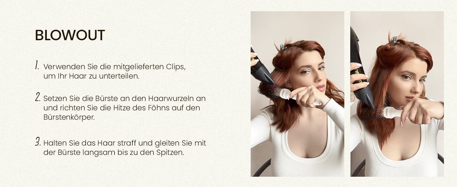 Кругла щітка для волосся AIMIKE NaturaVol для об'єму та гладкості, з кліпсами (32 мм, 53 мм)