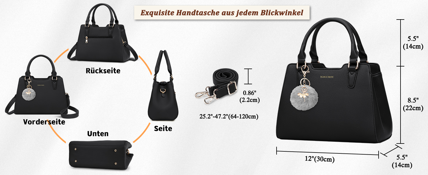 Жіноча сумка IGOLUMON шкіряна середнього розміру, сумка-тоут, сумка на ручку, чорна