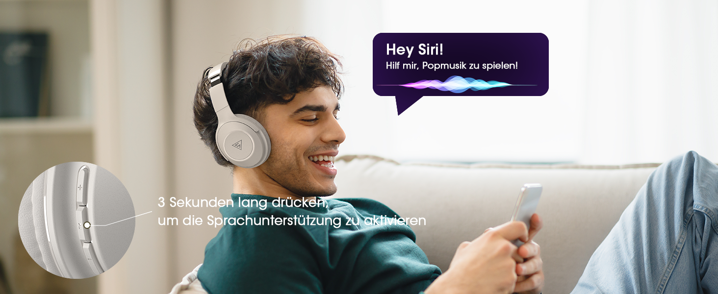 Бездротові навушники DOQAUS Bluetooth з тривалим часом роботи (70 годин), Over-Ear, Bluetooth 5.4, Hi-Fi стерео для подорожей, телефону та ПК (світло-сірий)
