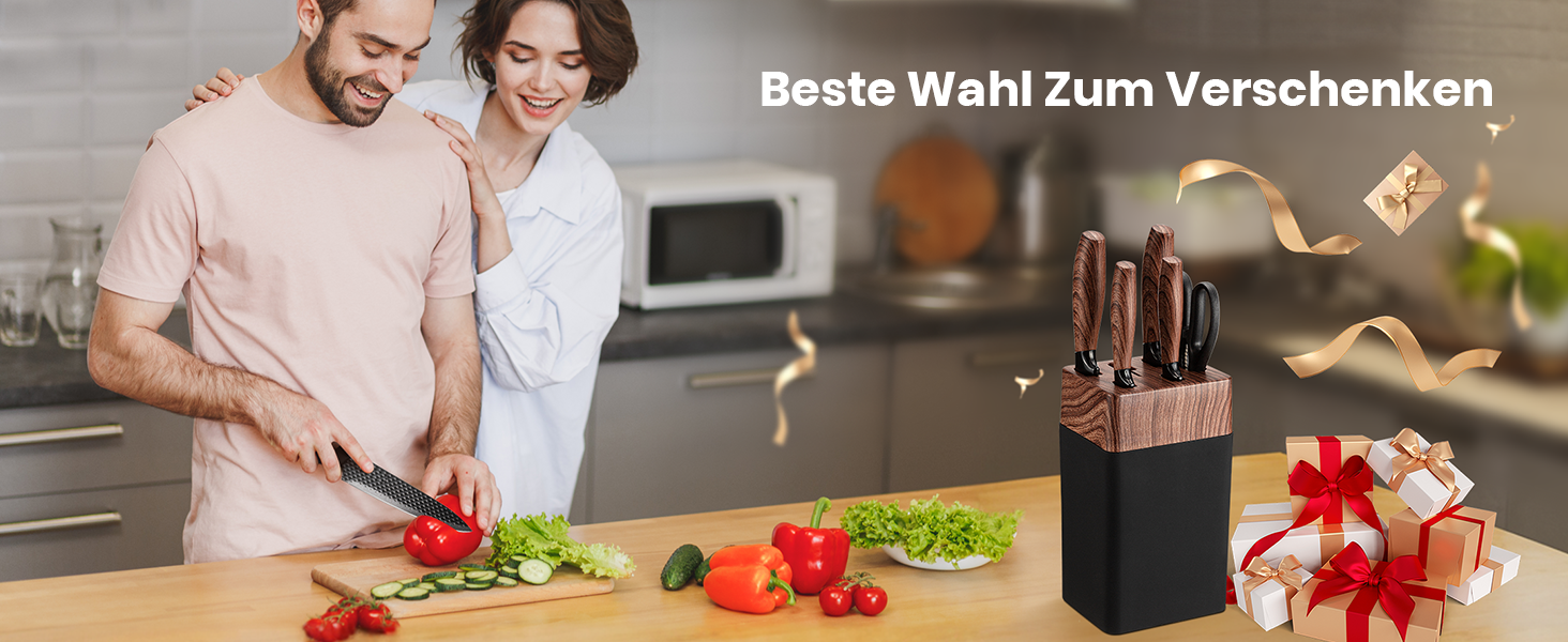 Набір ножів Messerblock Set, 7 предметів: професійний кухонний набір з блоком, з високоякісної нержавіючої сталі та ергономічними ручками, для дому. Чорний колір.