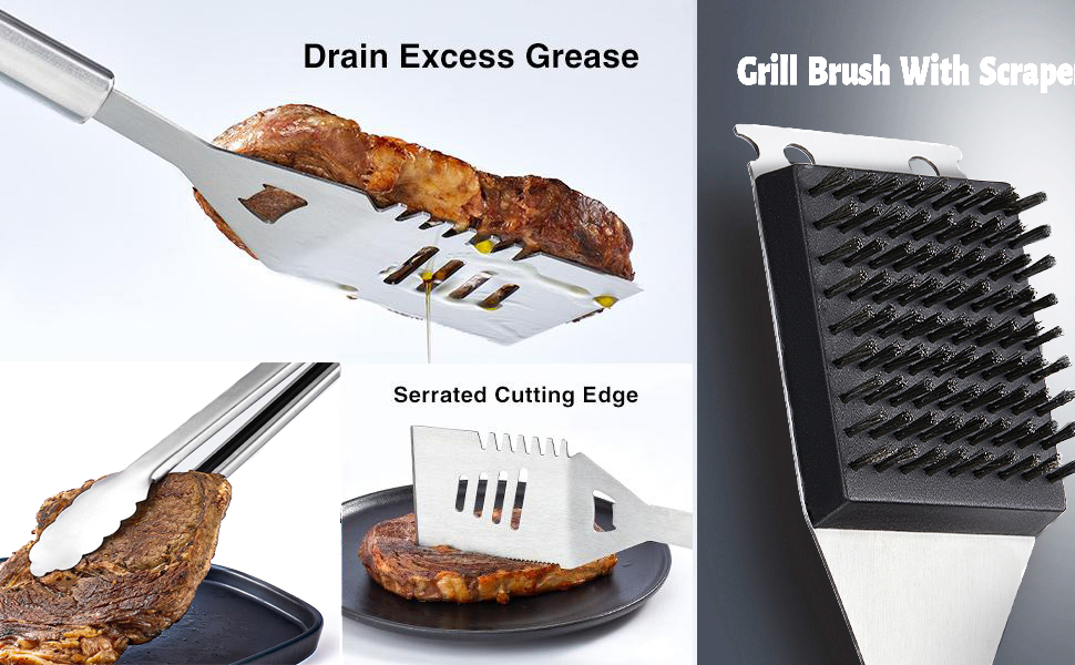 Набір гриль-посуду з нержавіючої сталі 20 предметів: щипці, лопатка, фартух для барбекю, кемпінгу та відпочинку на природі