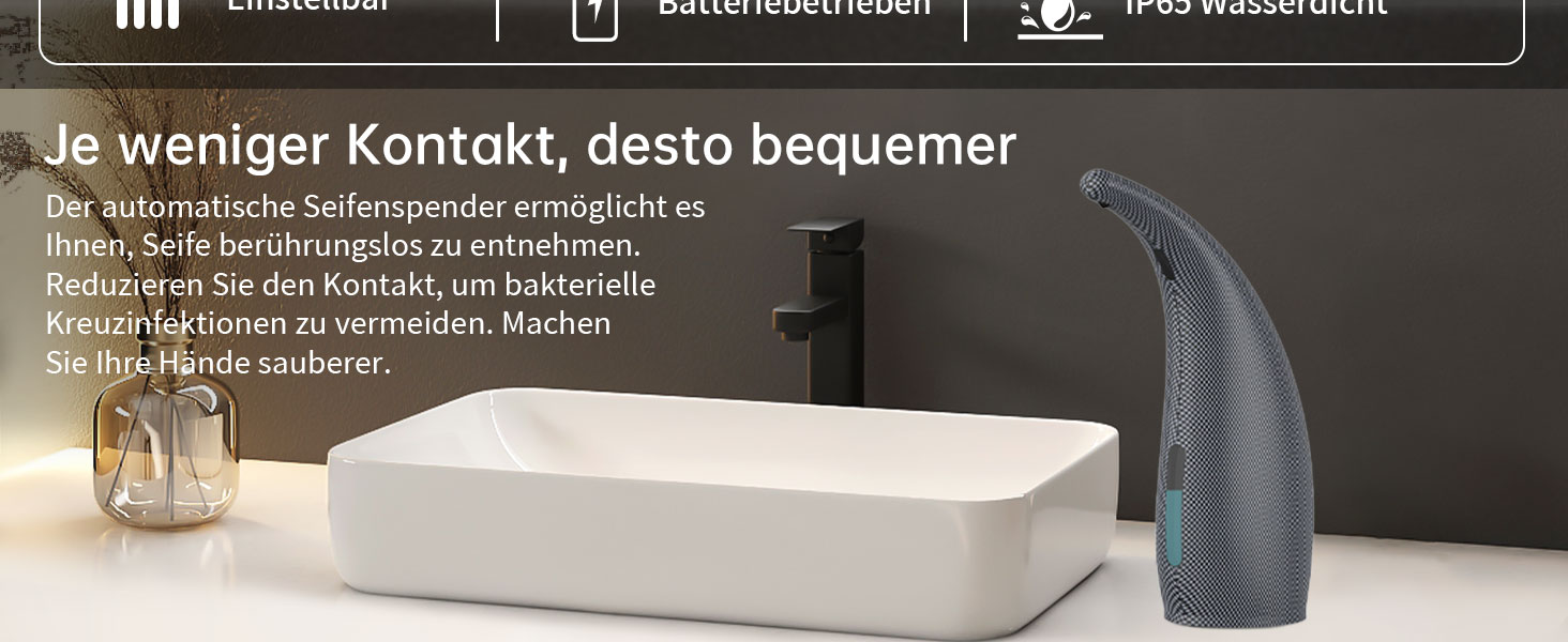 Greatmay Automatic Touchless Soap Dispenser - 300ml Electric Battery Operated with 4 Adjustable Levels - IPX6 Waterproof for Bathroom, Kitchen