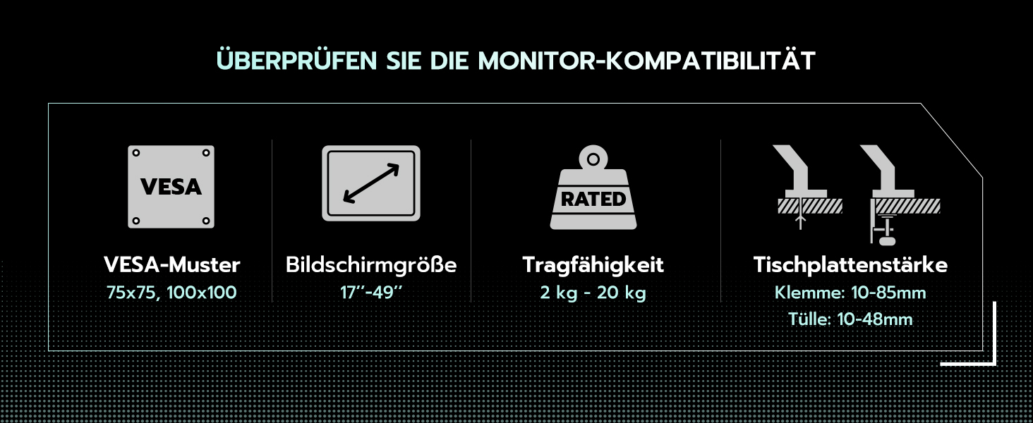 Кріплення для монітора ARES WING RGB - тримач для ігрового монітора, 17-49 дюймів, підходить для важких (20 кг) та вигнутих моніторів, регульована висота, чорний