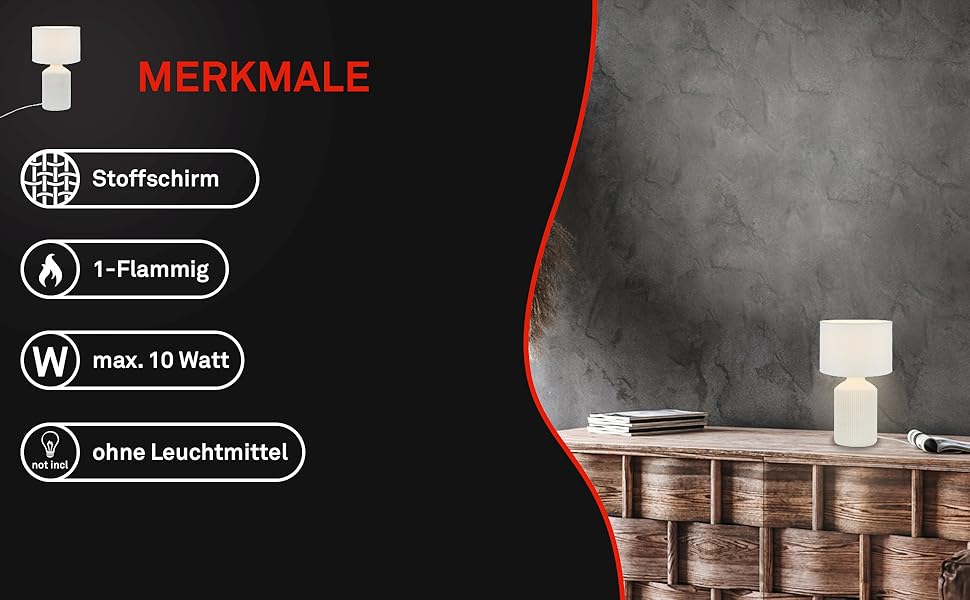 Торшер BRILONER з тканинним абажуром, вимикачем на кабелі, керамічним цоколем, 15x28 см (ДxВ), білий