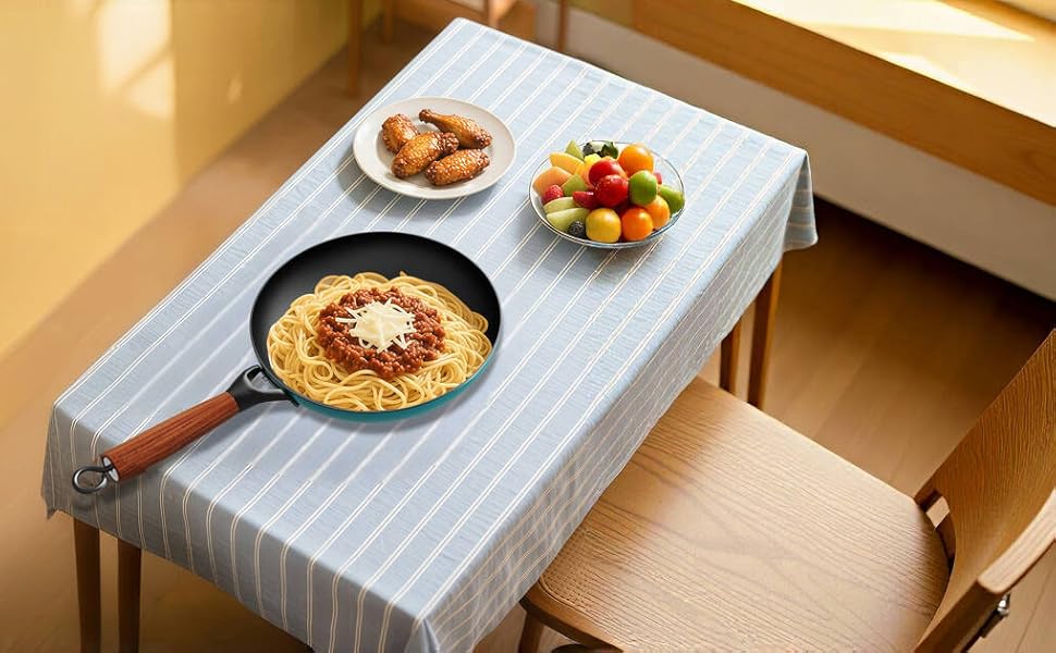 Набір сковорідок YUTANN 3 шт. з чавуну, з антипригарним покриттям, знімний дерев'яний ручка, для газової плити, індукції, духовки, без PFAS/PFOA, легко миються, блакитний