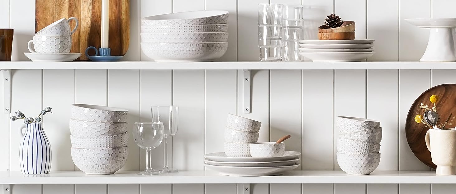 Набір посуду LE TAUCI: 12 елементів (4 сервізи) – тарілки, десертні тарілки, миски, білий колір, для миття в посудомийній машині