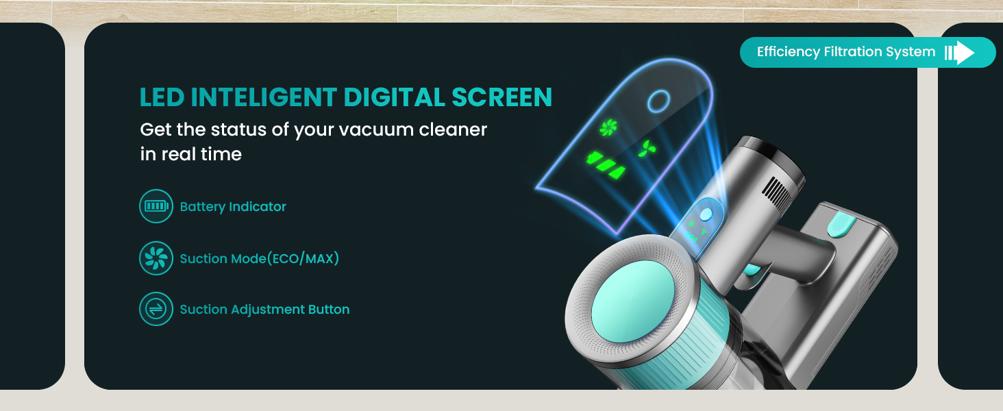 Бездротовий пилосос Dzaki 45000Pa з дисплеєм, антизаплутувальною насадкою та тривалою роботою для твердих поверхонь, килимів та шерсті тварин (блакитний)