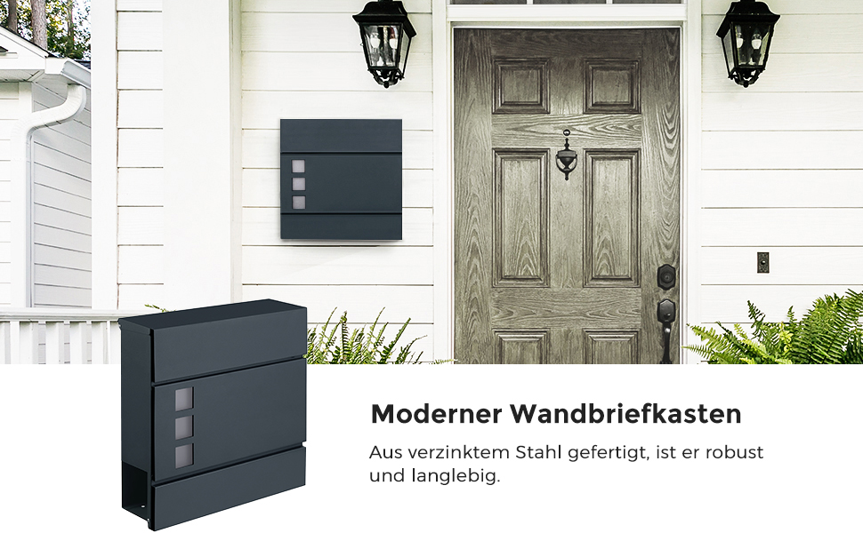 Поштовий ящик SONGMICS XXL з газетницею, антрацит, 37x37x10.5 см, з ключем та захистом від реклами