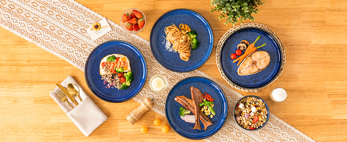 Vancasso Starry Blue 24-Piece Stoneware Dinnerware Set for 6 - Complete Tableware Set with Plates, Bowls