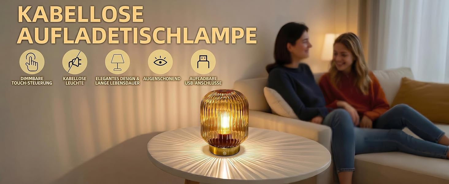 Настільна LED лампа MJ Premier бездротова жовта, акумуляторна (Type-C), сенсорна з регулюванням яскравості та пам'яттю, переносний нічник для спальні, вітальні, сучасний декор