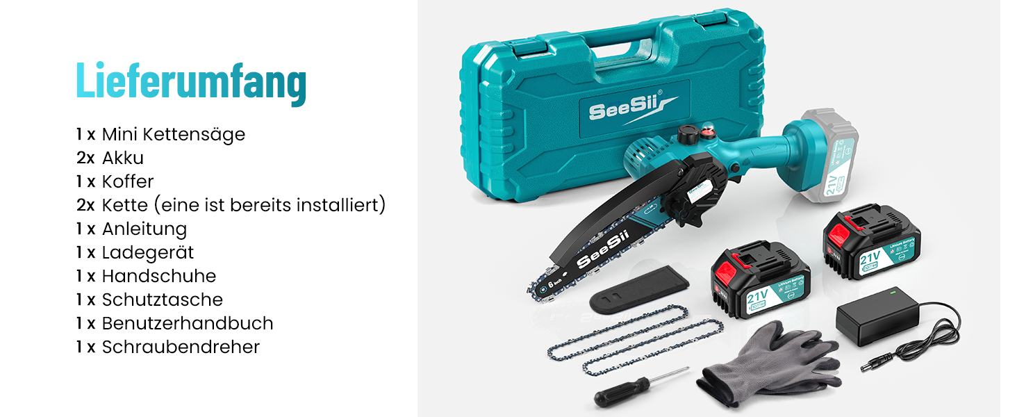 Акумуляторна міні-пила SEESII 6 дюймів з автоматичною подачею оливи та запасним ланцюгом | Акумуляторна ланцюгова пила для саду, стрижки гілок та різання деревини