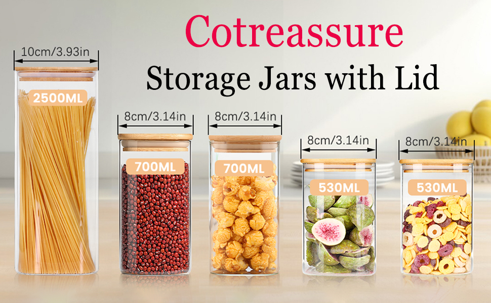 Набір скляних банок Cotreasure з кришками, 32 шт. (2500 мл, 700 мл, 530 мл), герметичні контейнери для зберігання продуктів, спецій та спагетті