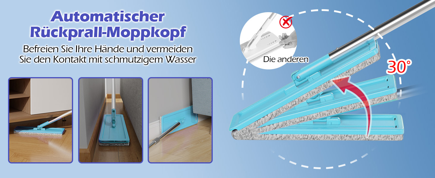 Набір для миття підлоги з відром, вичавлювач для швабри, 2 в 1, швабра-моп з регульованою ручкою з нержавіючої сталі та 6 мікрофібрових насадок, підходить для плитки та ламінату (швабра з відром: блакитний + синій)