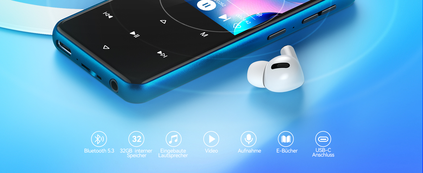 MP3 плеєр AGPTEK з Bluetooth 5.3, 2.4