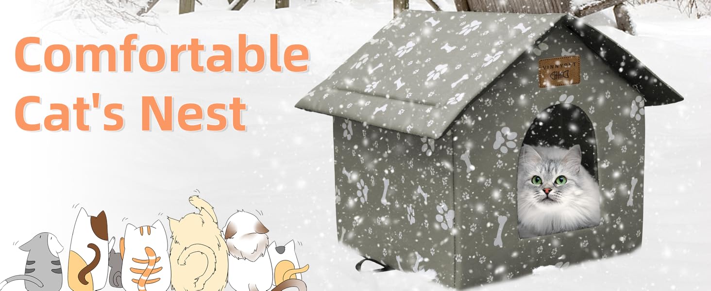 Vinnypet Outdoor Cat House - Winterproof, Waterproof, Warm Pet Shelter with Plush Cushion - Dog House, Stray Animal Shelter - 40x35x40cm Grey