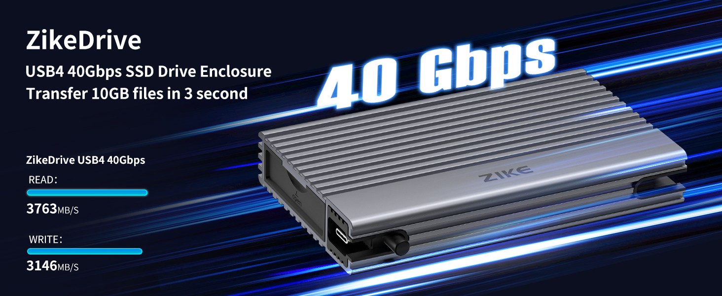 Корпус для SSD ZIKE 40Gbps M.2 NVMe з USB4.0 (до 3811MB/s), Thunderbolt4, сумісний з M.2 2280, USB3.2, PCI-E Gen 4x4