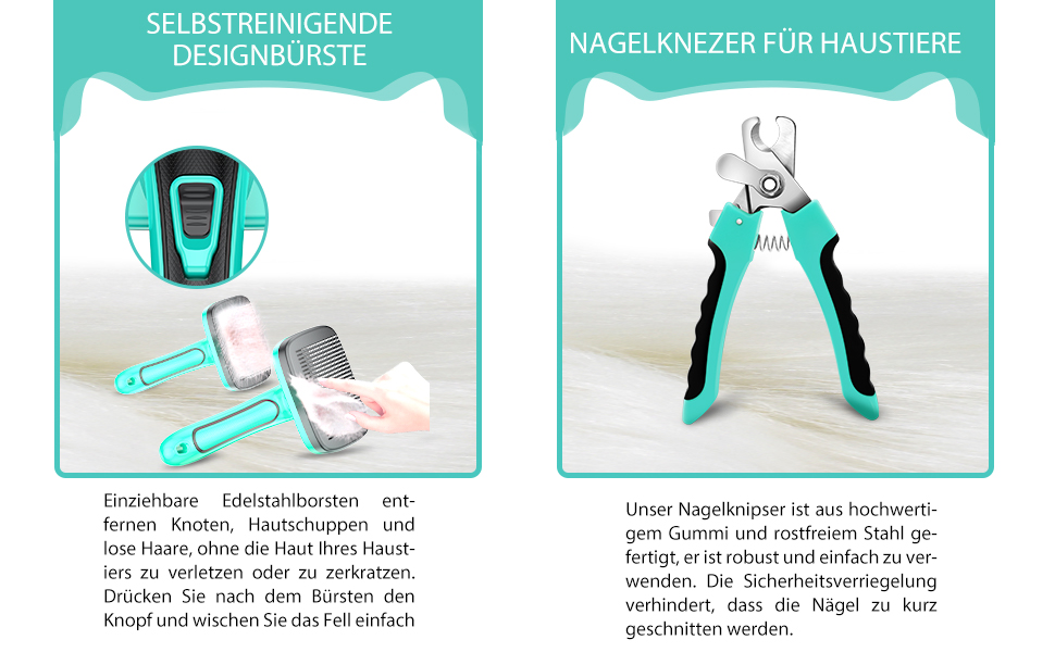 Щітка для собак і котів, самоочисна, для видалення підшерстка та відмерлого волосся, підходить для довгошерстих та короткошерстих порід, делікатна до шкіри, зменшує випадання шерсті, зелена (аква-зелений), 2 шт.