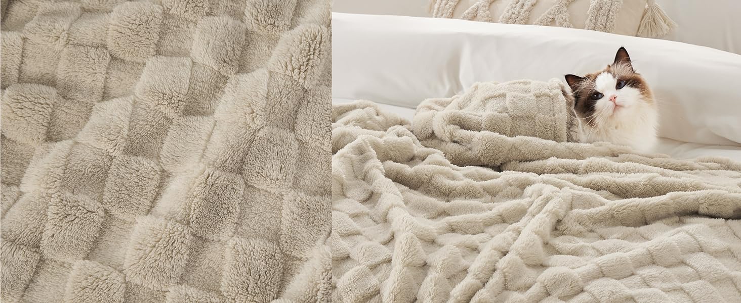 BEDSURE Плед пухнастий, флісовий та вовняний, для дивану, з візерунком шахової дошки, м'який та теплий, для декору кімнати, плед для відпочинку, світло-коричневий, 130 x 170 см