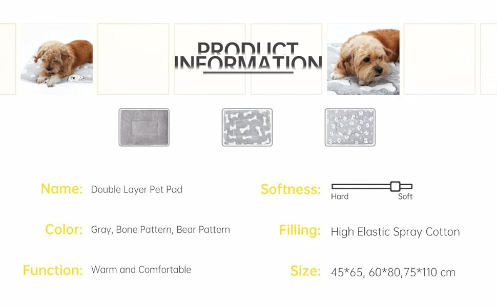 М'який килимок-матрац для собак та котів 60x80 см, білий з принтом кісток