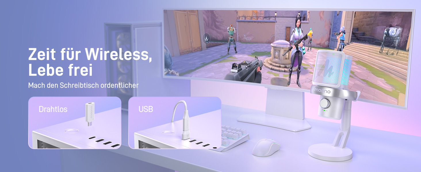 MAONO DM40 PRO Бездротовий мікрофон для ПК з RGB-підсвічуванням та ШІ-зміною голосу, 3-рівневим шумозаглушенням, для геймінгу, подкастингу та стрімінгу