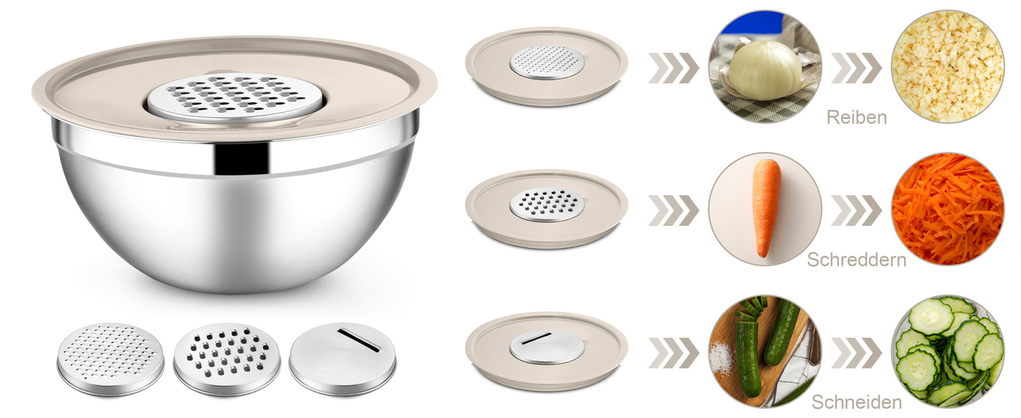 Миска Joyfair 4,5 л з нержавіючої сталі з кришкою, набором терок для приготування, миття в посудомийній машині - Хакі