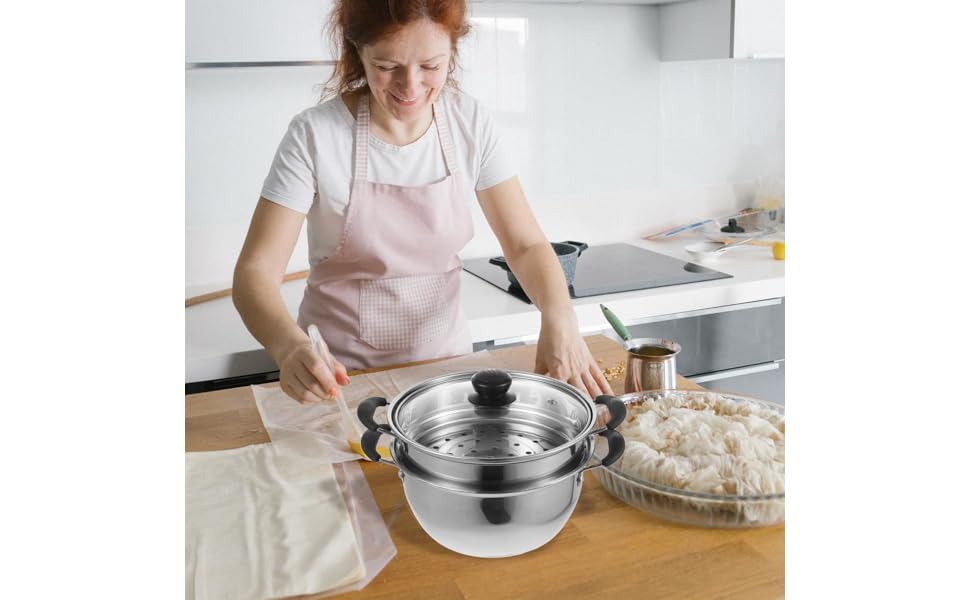 Пароварка Angoily з нержавіючої сталі: каструля для приготування їжі на пару, супів, яєць та овочів (супниця, пароварка, індукційний посуд)