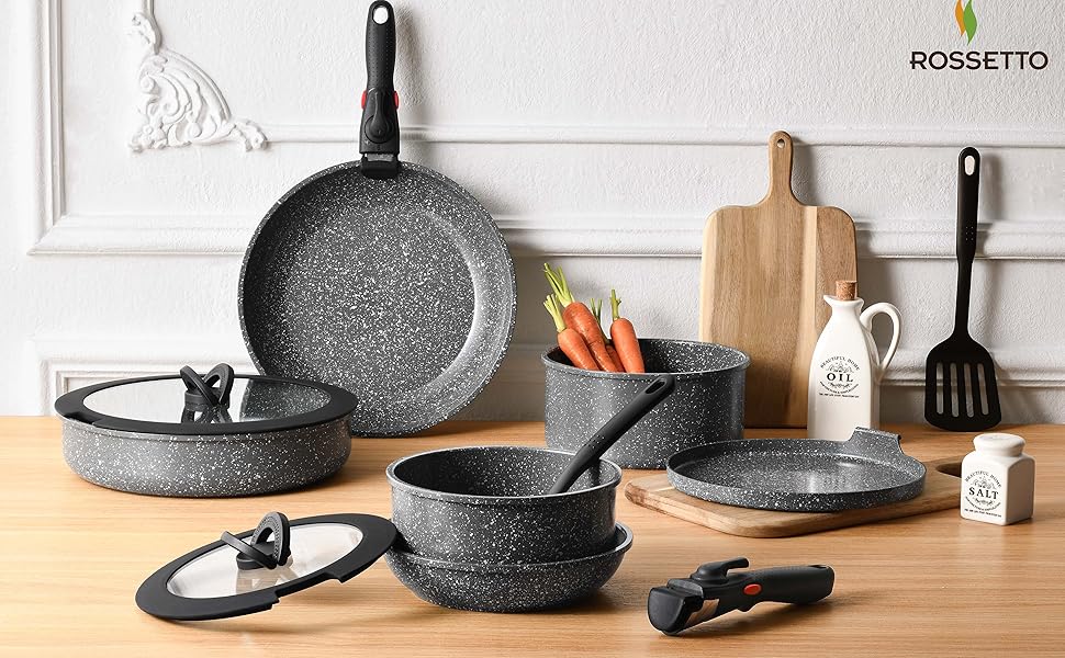 Набір посуду ROSSETTO 7 предметів: каструлі, сковороди з антипригарним покриттям, нержавіюча сталь, PFOA & PFOS-free