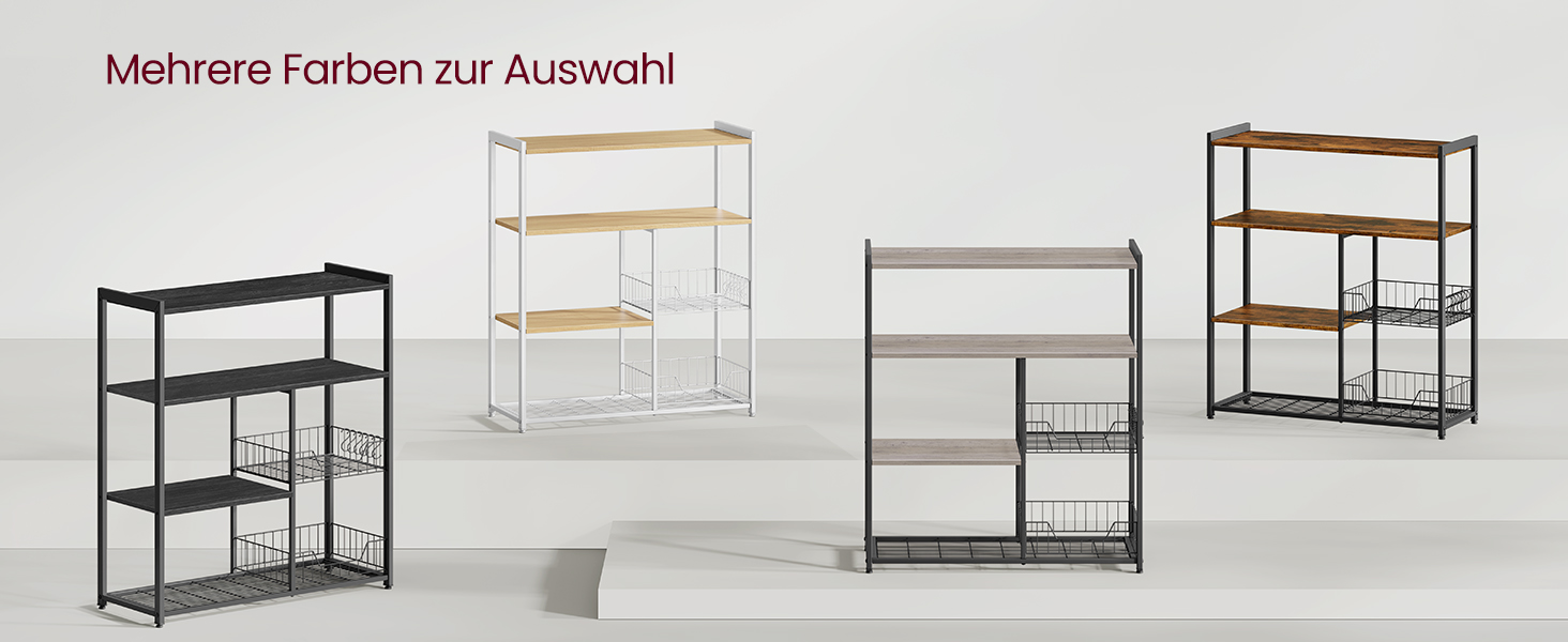 Стелаж кухонний VASAGLE з 2 металевими кошиками, з гачками та полицями, для мікрохвильової печі, 35 x 80 x 93,5 см, золотий дуб + білий (KKS096W09)