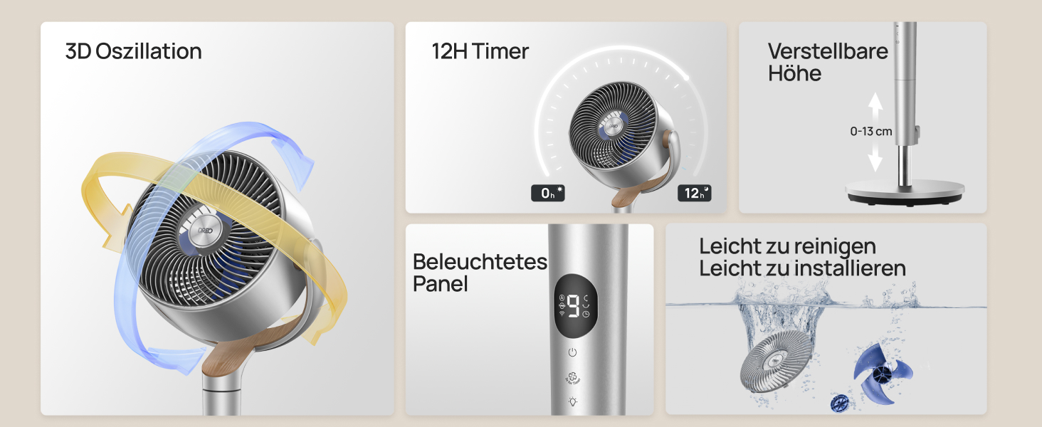 Вентилятор підлоговий Dreo з Wi-Fi та LED, 102 см, 8 швидкостей, 3 режими, 1200 м³/год, срібний