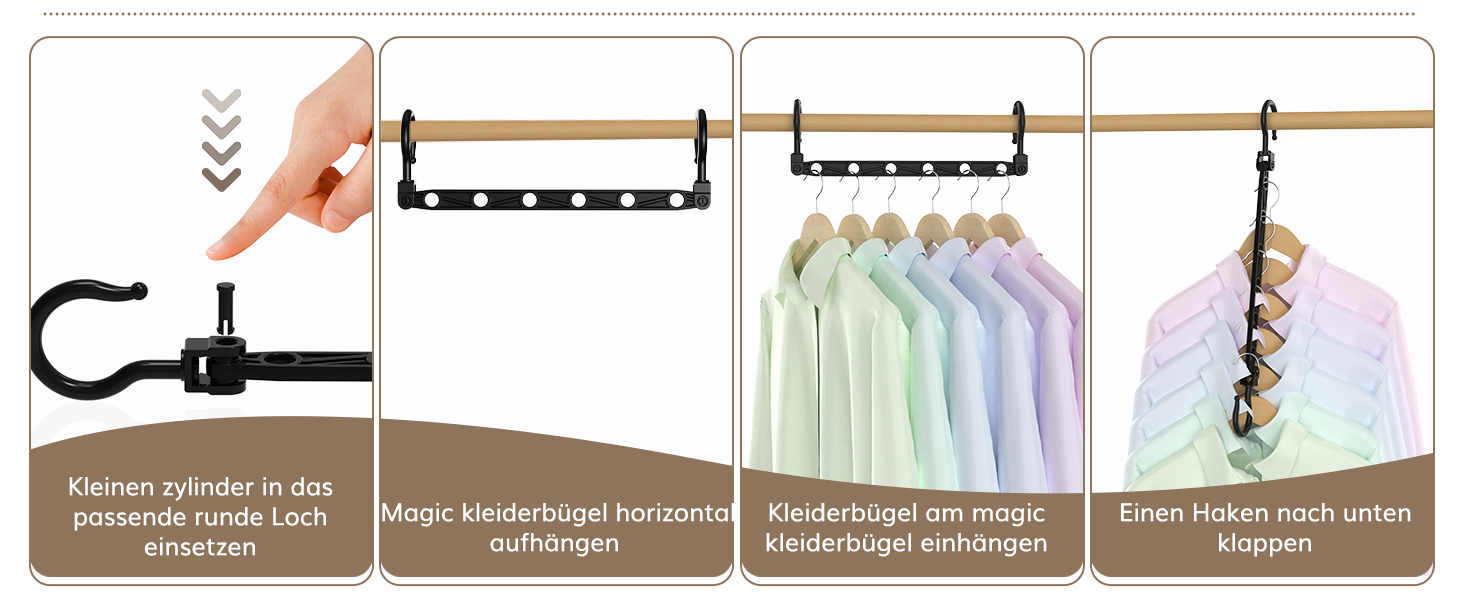 Набір вішалок для одягу Magic Hangers, 8 шт. з 6 отворами та 360° обертанням, міцні гачки для важкого одягу, органайзер для шафи, ідеально для студентів та дівчачих кімнат, чорного кольору