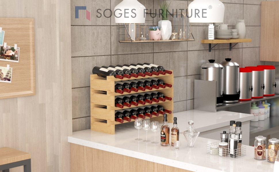 Дерев'яна винна полиця sogesfurniture на 48 пляшок, 6 рівнів, для кухні, їдальні, бару, 90x30x81 см