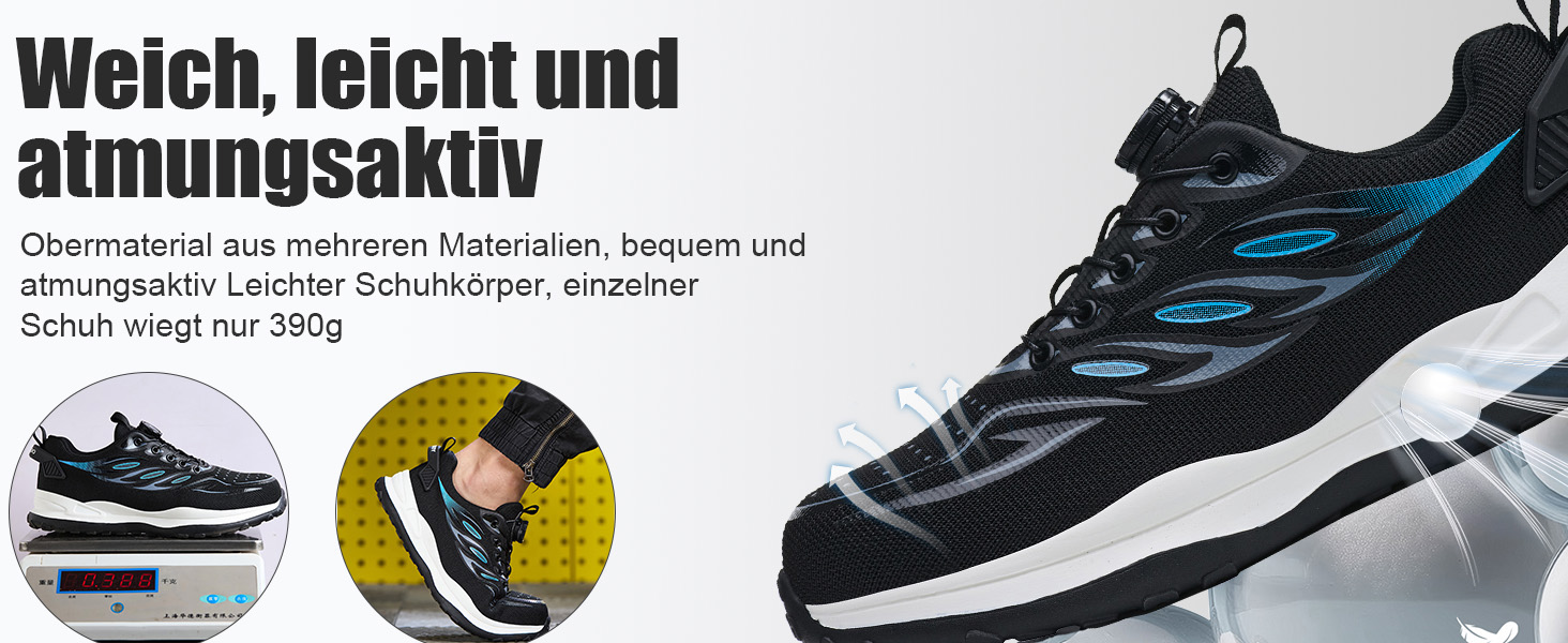 Робочі черевики: безпекові черевики для чоловіків та жінок, легкі, спортивні, дихаючі, зі сталевим підноском, унісекс, розміри 36-46 EU (42 EU, синій, на кнопці)