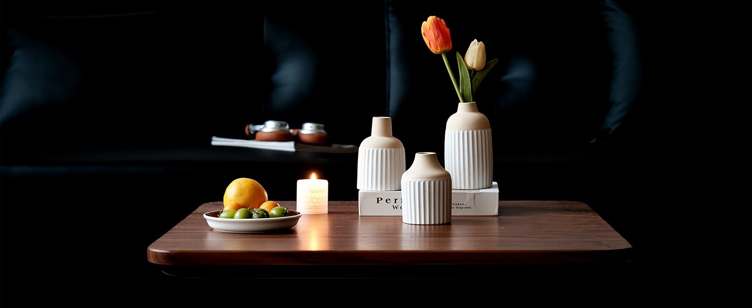 White Ceramic Donut Vase Set for Pampas & Dried Flowers - Modern Boho Home Decor