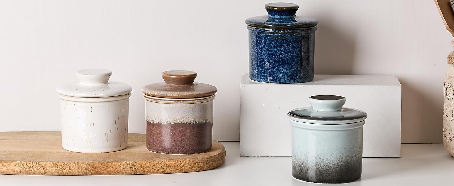Керамічна маслянка з кришкою HOME DECOR, французька маслянка для свіжого та м'якого масла, реактивна глазур синя