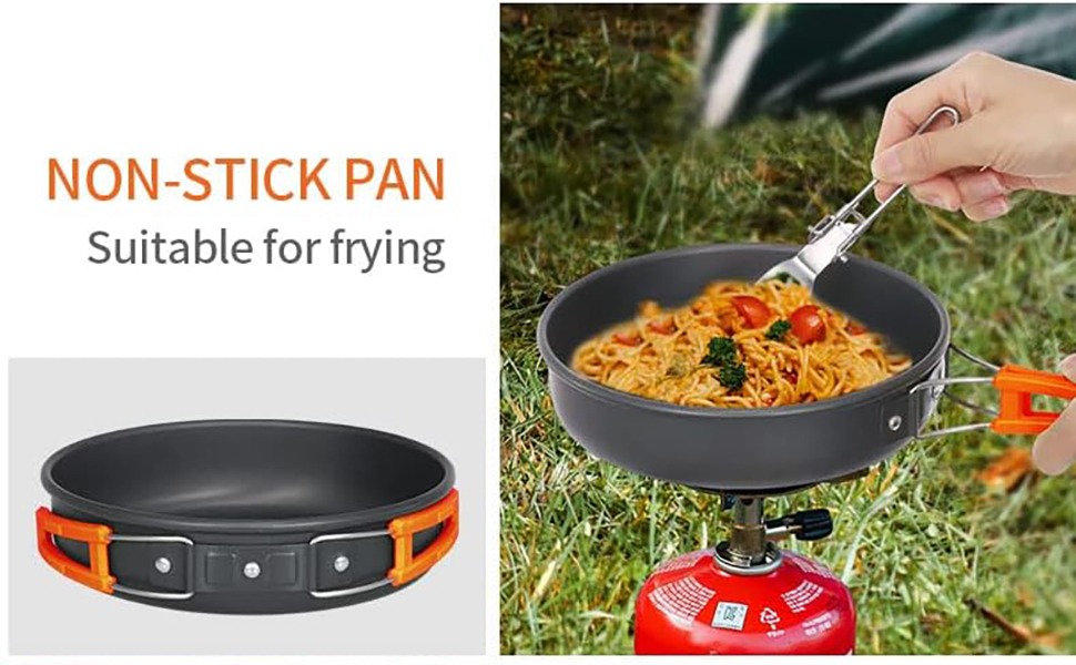 Набір кухонного посуду для кемпінгу, 10 предметів. Набір посуду для приготування їжі на відкритому повітрі, для 2-4 осіб. Плита, сковорода, чайник для пікніків, BBQ та походів