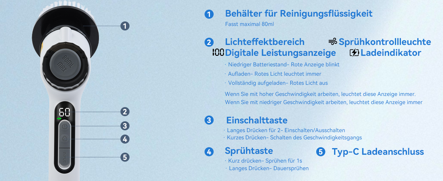 Електрична щітка для прибирання OTRAKI з 7 насадкоми: для ванної, кухні, плитки, авто