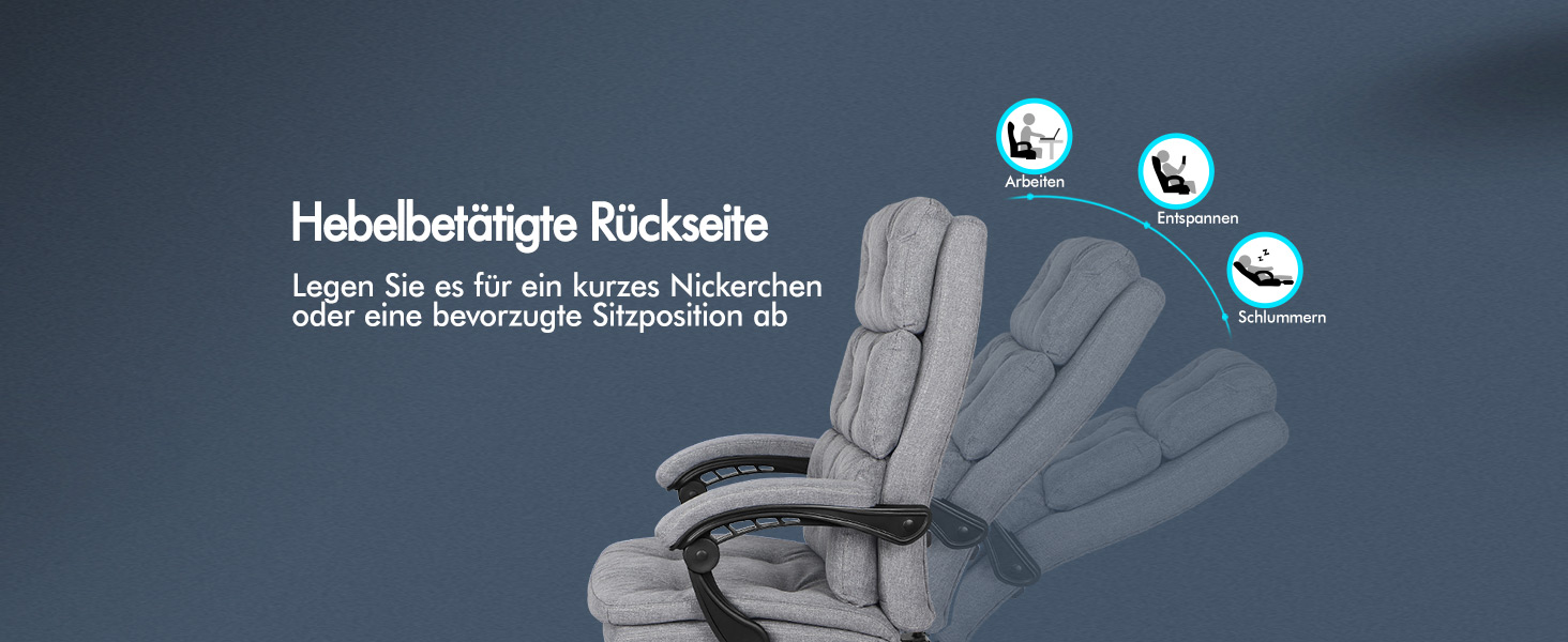 Офісне крісло ALFORDSON з регулюванням нахилу 150°, обертання 360° та підставкою для ніг, PU-шкіра, глянцево-чорний (Palmer - сірий льон)