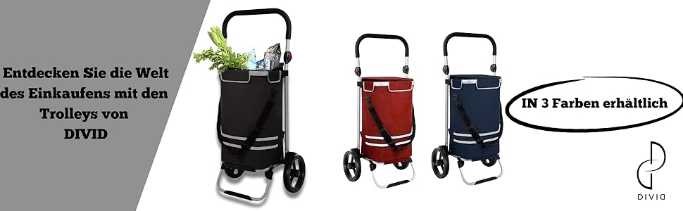 DIVID® Коляска для покупок зі складною візком, 56 л об'єм, до 50 кг вантажопідйомність, складна, сумка через плече та відділення для охолодження, складаний візок для покупок (Червоний)