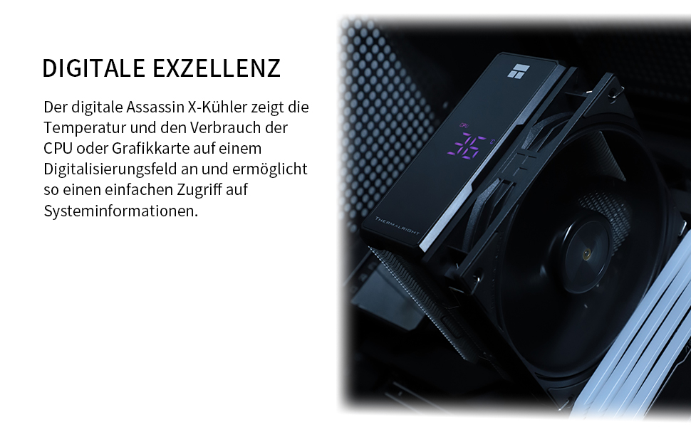 Thermalright Assassin X 120R Black - Кулер для CPU з цифровим дисплеєм, підтримка AM4/AM5, Intel LGA1851/1700/1150/1151/1200