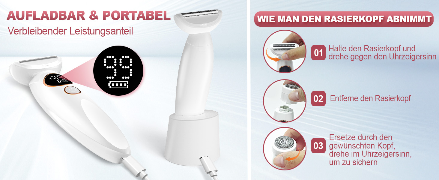 Електричний жіночий тример 5-в-1: для тіла, обличчя, брів та носа. Вологостійкий (IPX7) з USB-станцією.