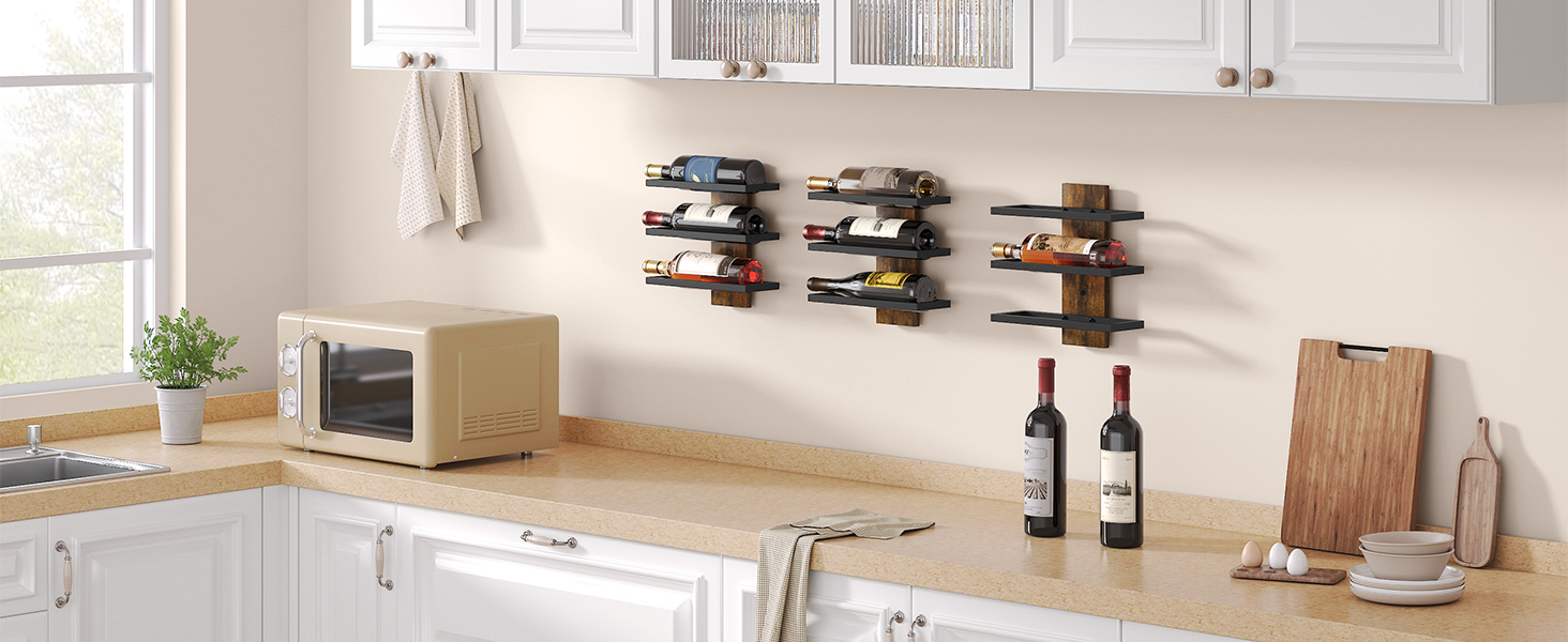 Металева полиця для вина FAVOOSTY на стіну, 3 яруси, чорна - для вітальні, спальні, винного підвалу