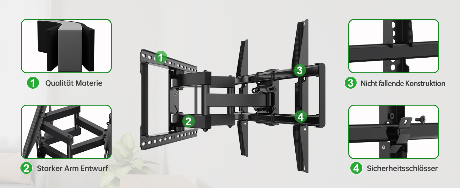Кріплення для телевізора USX-MOUNT настінне поворотне нахилене, 37-90 дюймів, VESA 600x400 мм, до 60-68 кг, універсальне з висувними подвійними руками