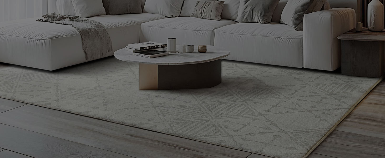 Килим Leesentec для вітальні, спальні: геометричний, сучасний, антиковзаючий, короткий ворс, бежевий, великий, білий (слонова кістка, 80*120 см), кремовий/світло-сірий (200x300 см)