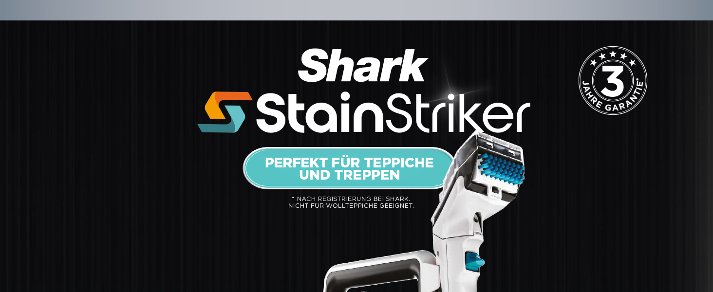 Shark Бездротовий видальник плям, портативний пилосос для прання та видалення запахів, для килимових покриттів, м'яких меблів та іншого, з коробкою для зберігання, аксесуарами та 2 × засіб для чищення, HX100EUCP (StainStriker Lösning Starterflaschen)