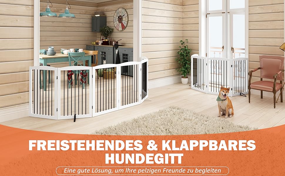 Захисне ґратка для собак у квартиру без свердління, металева, дерев'яна, розкладна, біла, 4 панелі